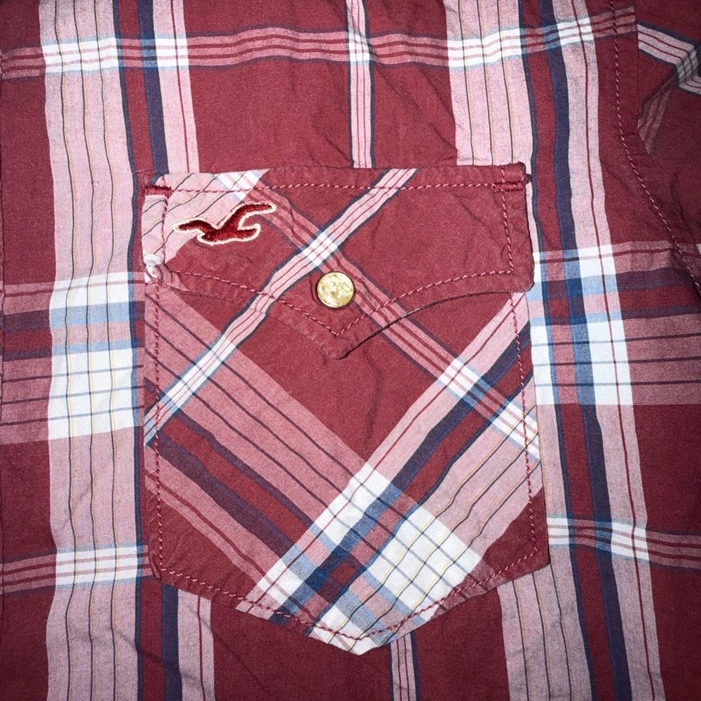 Hollister Red and White Button Up Long Sleeve Plaid Men's Shirt Y2K Size XL - Picture 7 of 9